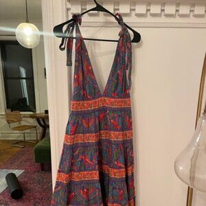 Farm Rio Blue Macaw Tie Shoulder Dress